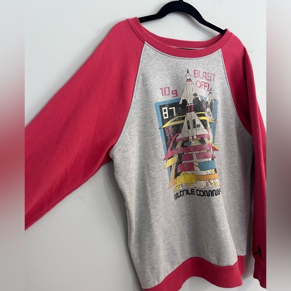 Junk Food Blast Off Missile Command Retro Raglan Sweatshirt Gray Red M Gamer - Picture 2 of 6